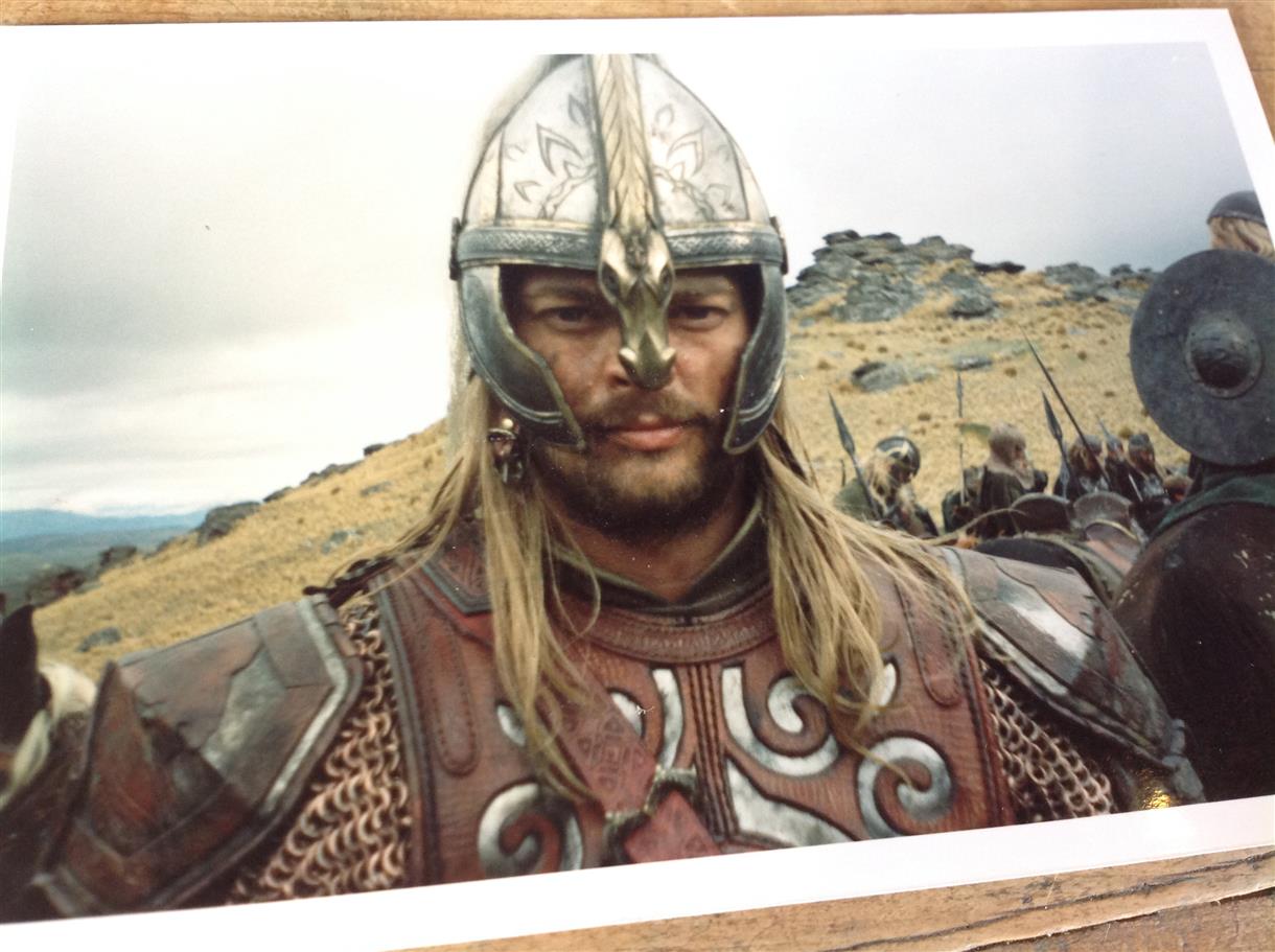 Rohirrim warrior in full hair and makeup on the Lord of the Rings shoot, New Zealand